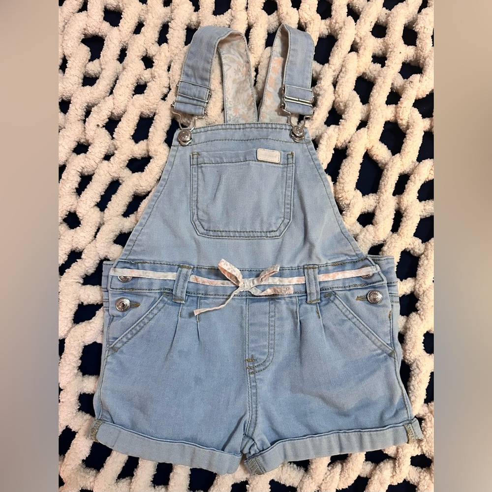 7 For All Mankind Light Wash Denim Short Overalls